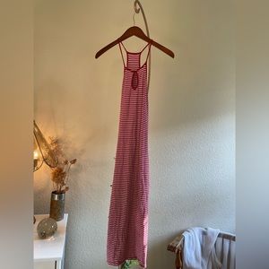 Red striped strappy dress.